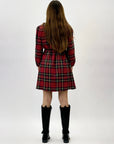 Abito Scozzese a Maniche Lunghe con Elastico in Vita