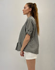 Camicia a righe scollo alla coreana
