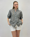 Camicia a righe scollo alla coreana