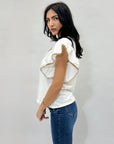 T-shirt in cotone con maniche a volant