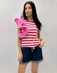 T-shirt a righe con dettaglio rouches