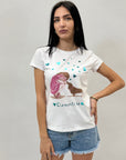 T-shirt in cotone fantasia bimba con cane