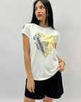 T-shirt con stampa cuore e palma