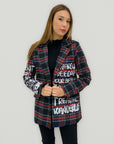 Giacca tartan con scritte – blazer grafico made in italy