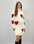 Abito maglia con cuori bianchi – Morbido, caldo e romantico