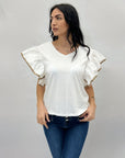 T-shirt in cotone con maniche a volant