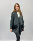 Cardigan misto lana con ricami e perle