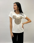 T-shirt in cotone stampa topolina con borchie