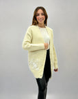 Cardigan misto lana con ricami e perle