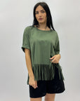T-shirt tinta unita con frange