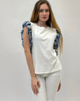 T-shirt in cotone con maniche ricamate