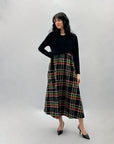 Abito lungo con gonna tartan e fiocco taglia comoda
