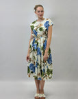 Abito in cotone midi con fantasia