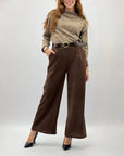 Pantaloni in velluto a palazzo con cintura