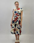 Abito in cotone midi con fantasia