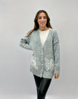 Cardigan misto lana con ricami e perle
