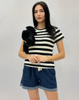 T-shirt a righe con dettaglio rouches