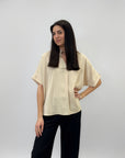 Camicia con scollo alla coreana stampa righe