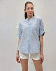 Camicia a righe scollo alla coreana