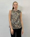 Blusa corta smanicata con stampa animalier