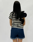 T-shirt a righe con dettaglio rouches