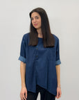 Blusa Donna in Denim Leggero con Tasca Frontale