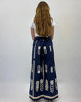 Pantaloni vita alta a palazzo in cotone