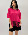 T-shirt tinta unita con frange
