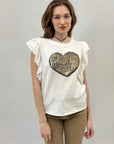 T-shirt in cotone con maniche in pizzo volant