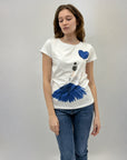 T-shirt in cotone con donna e palloncino
