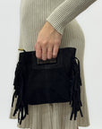 Borsa mini in vera pelle scamosciata con frange – Made in Italy