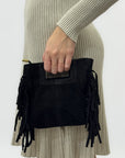 Borsa mini in vera pelle scamosciata con frange – Made in Italy