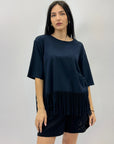 T-shirt tinta unita con frange