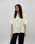 Camicia con scollo alla coreana stampa righe
