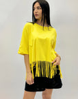 T-shirt tinta unita con frange