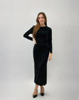 Abito lungo con strass e spacco