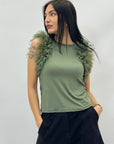 Maglia con maniche in tulle tinta unita