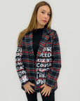 Giacca tartan con scritte – blazer grafico made in italy