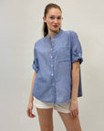 Camicia a righe scollo alla coreana