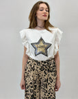 T-shirt in cotone con maniche in pizzo volant