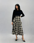 Abito lungo con gonna tartan e fiocco taglia comoda