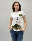 T-shirt in cotone con donna e palloncino