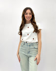 T-shirt in cotone con ricami fragole