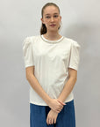 T-shirt in cotone con dettagli perline