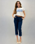 Pantaloni jeans con risvolti e cintura