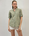 Camicia a righe scollo alla coreana