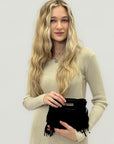 Borsa mini in vera pelle scamosciata con frange – Made in Italy