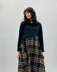 Abito lungo con gonna tartan e fiocco taglia comoda