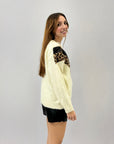 Maglione misto lana con stampa leopardata paillettes