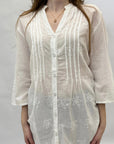 Camicia lunga in cotone con scollo coreana
